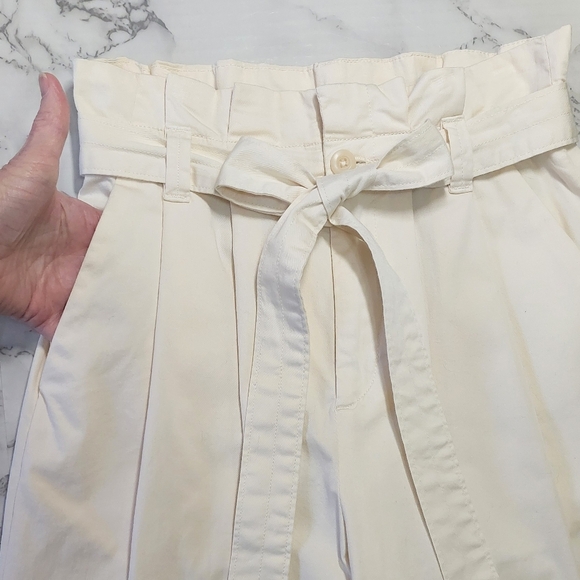 Everlane Cream Cotton Belted Paperbag Barrel Leg Pants, Size XS - Picture 7 of 11
